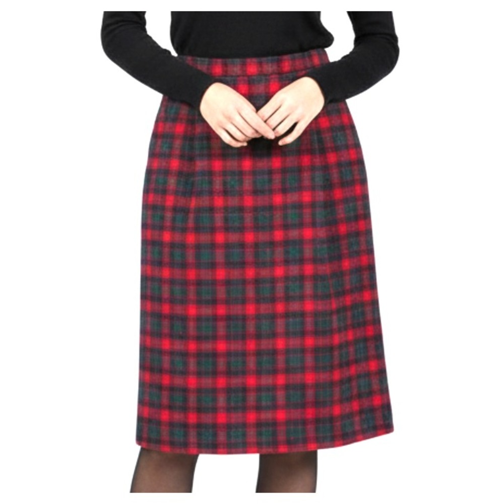VTG PENDLETON Lined WOOL BLEND Red/Multi PLAID Pencil Skirt 25"Waist XS/S (6)